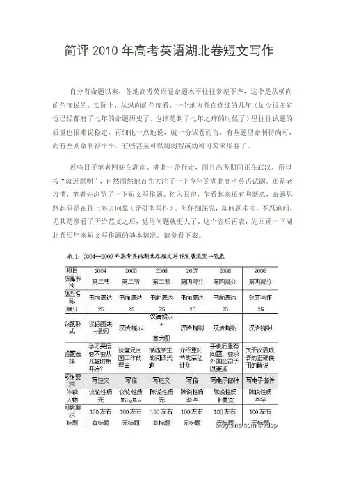 简评2010年高考英语湖北卷短文写作