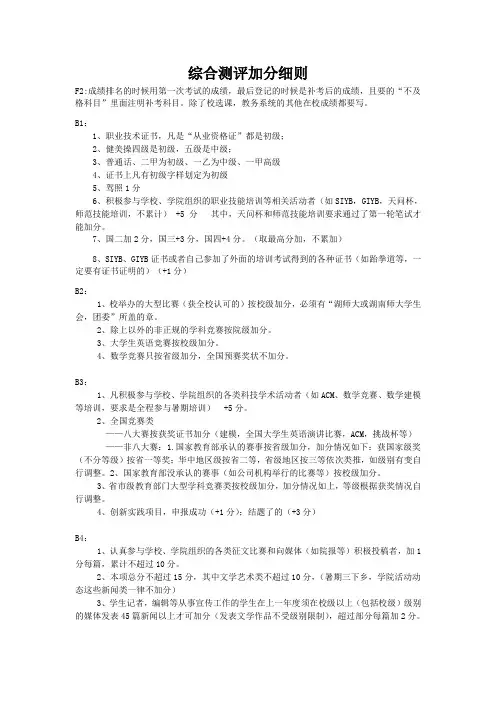 湖南师大2013-2014年度综合测评加分细则