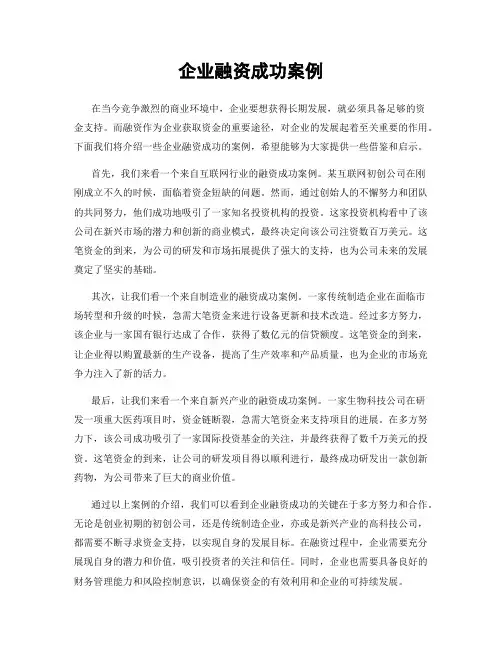 企业融资成功案例