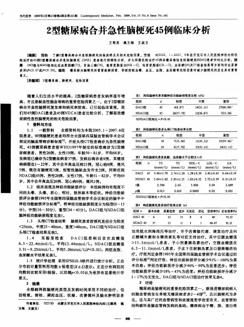 2型糖尿病合并急性脑梗死45例临床分析