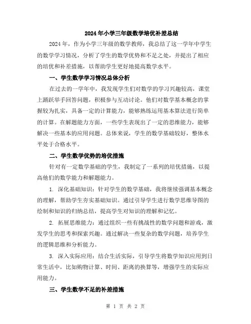 2024年小学三年级数学培优补差总结