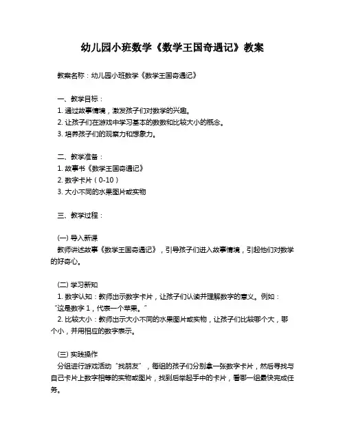 幼儿园小班数学《数学王国奇遇记》教案