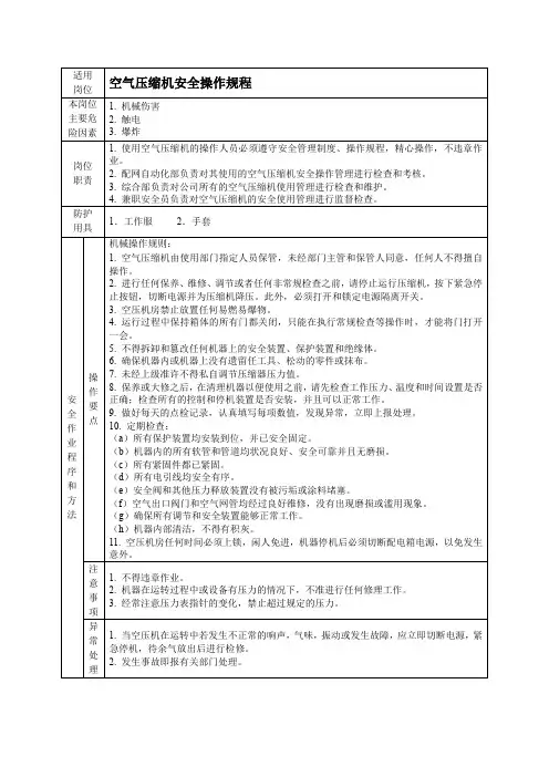 空气压缩机安全操作规程