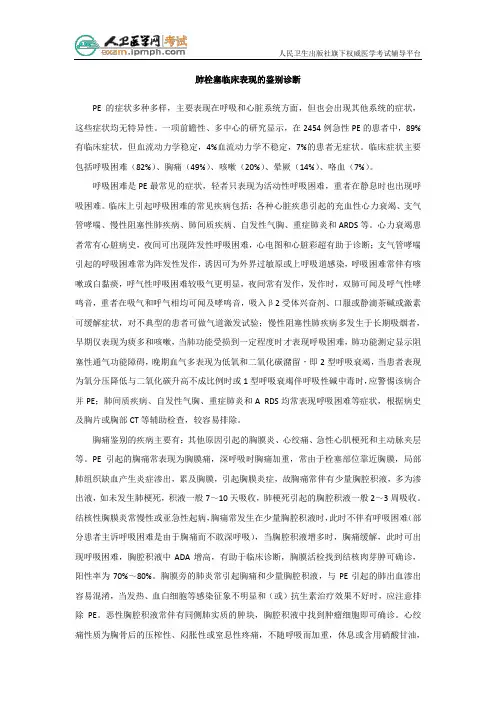 肺栓塞临床表现的鉴别诊断