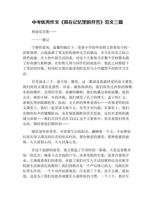 中考优秀作文《留在记忆里的芬芳》范文三篇
