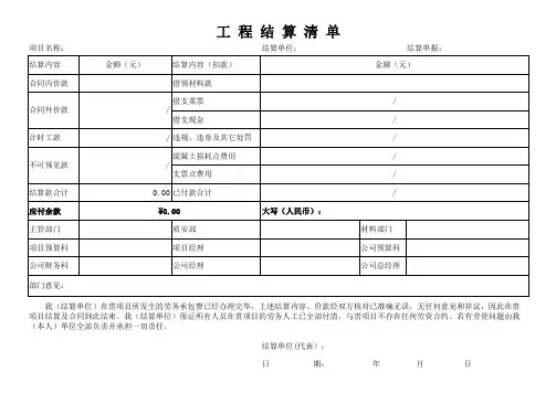 结算单封面