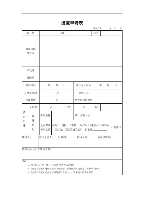 出差申请、总结表(模版)