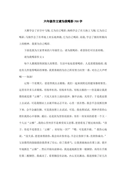 六年级作文请为我喝彩700字