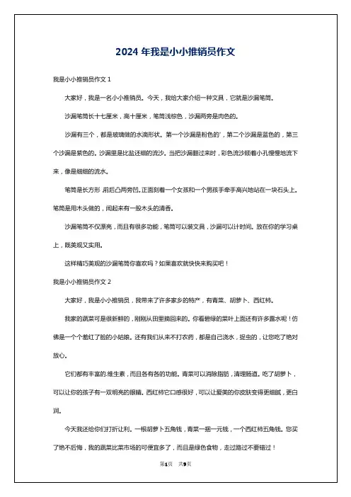 2024年我是小小推销员作文