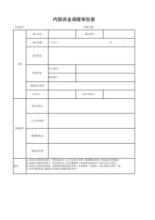 内部资金调拨审批表