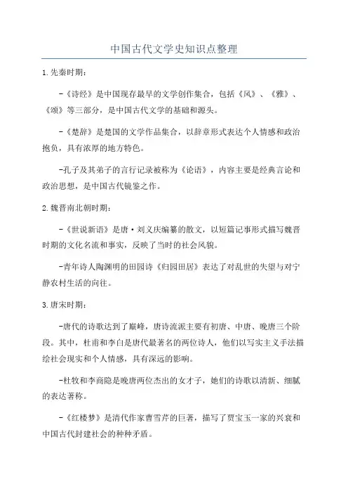 中国古代文学史知识点整理