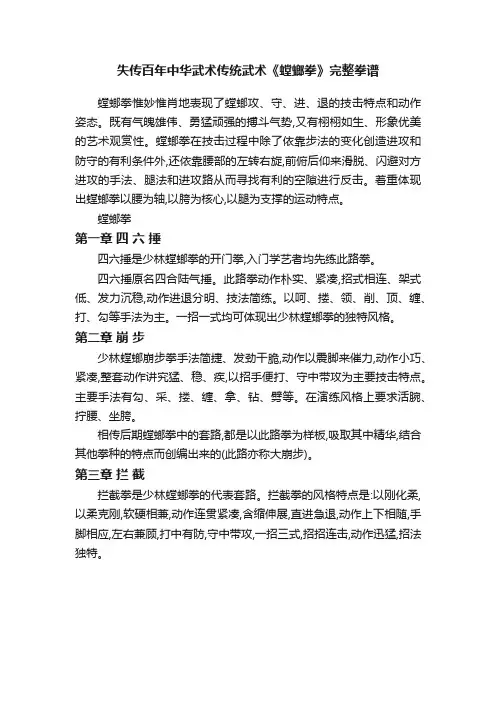 失传百年中华武术传统武术《螳螂拳》完整拳谱