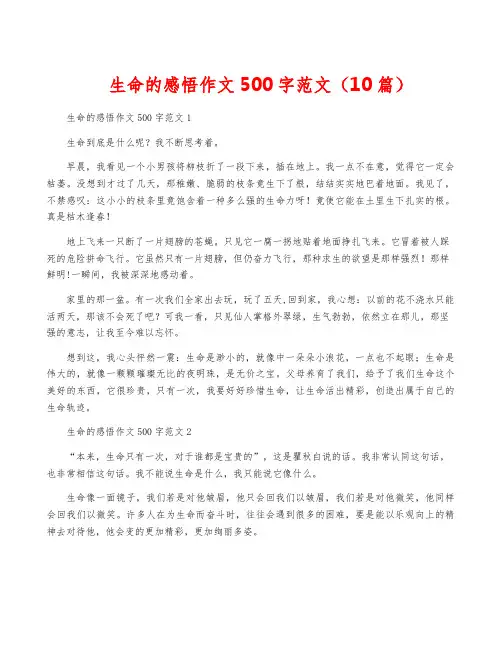 生命的感悟作文500字范文(10篇)