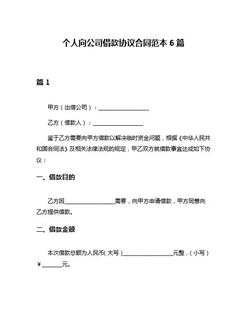 个人向公司借款协议合同范本6篇