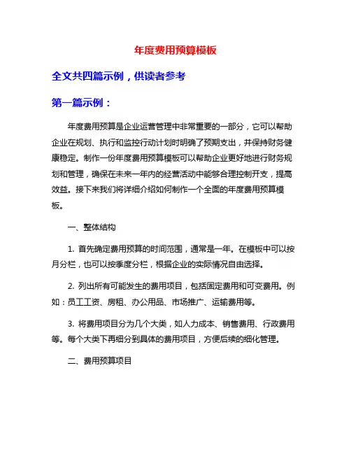 年度费用预算模板