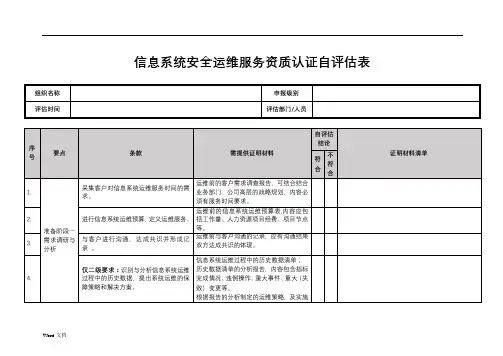 信息系统安全运维服务资质认证自评估表