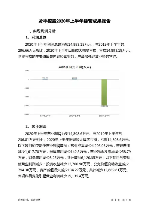 贤丰控股2020年上半年经营成果报告