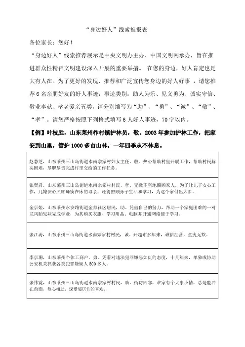 身边好人推荐表
