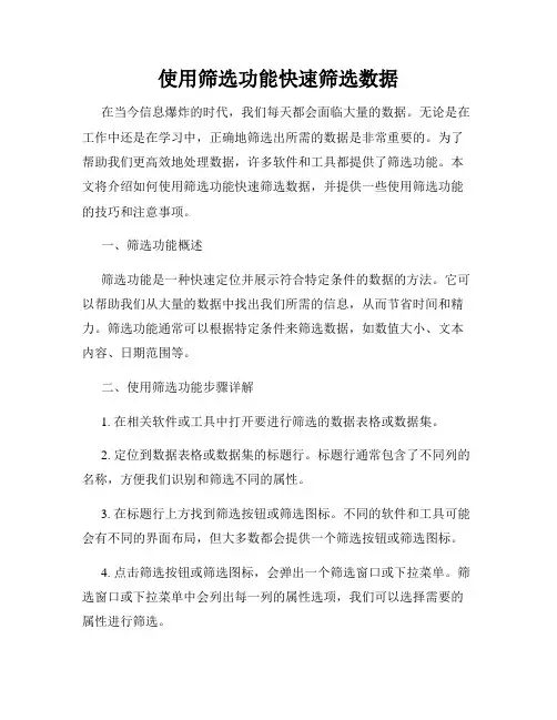 使用筛选功能快速筛选数据