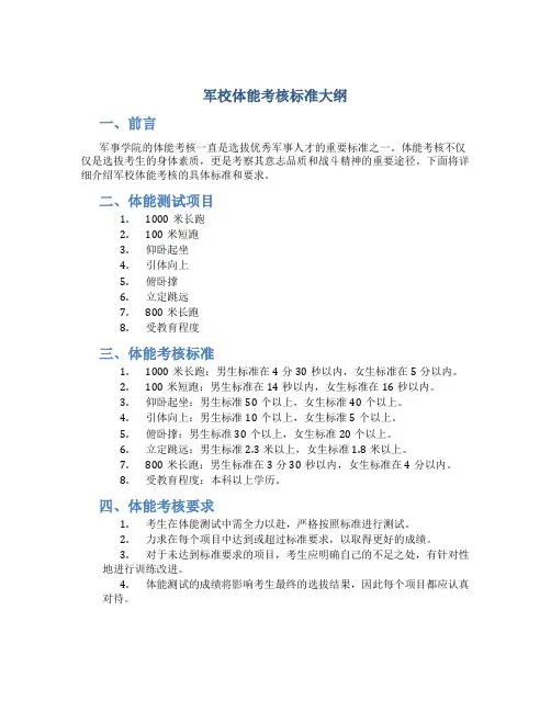 军校体能考核标准大纲