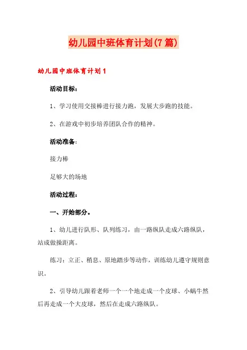 幼儿园中班体育计划(7篇)