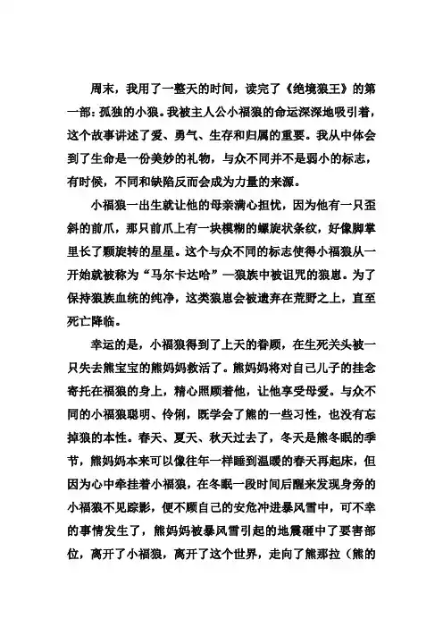 读《绝境狼王—孤独的小狼》有感
