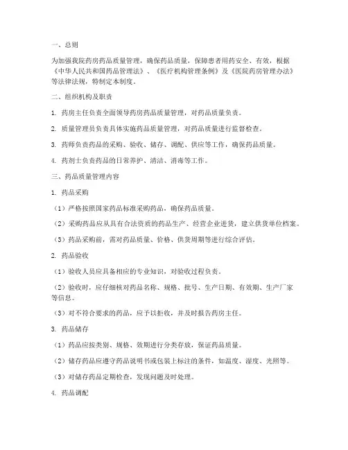 医院药房药品质量管理制度