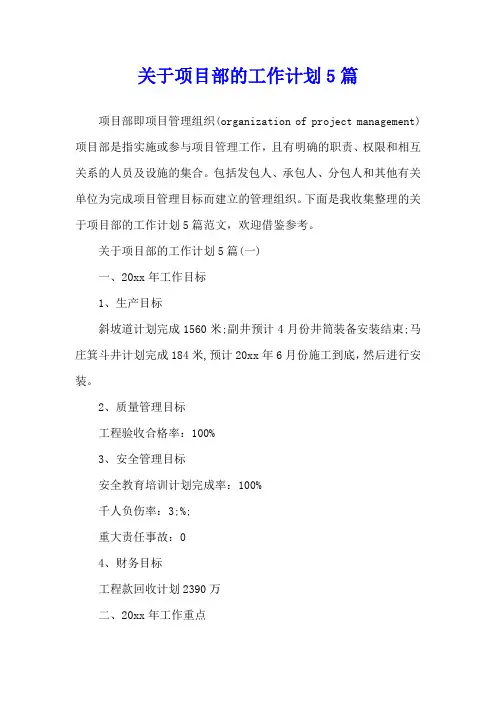 关于项目部的工作计划5篇