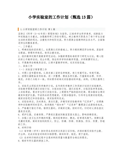 小学实验室的工作计划(甄选13篇)