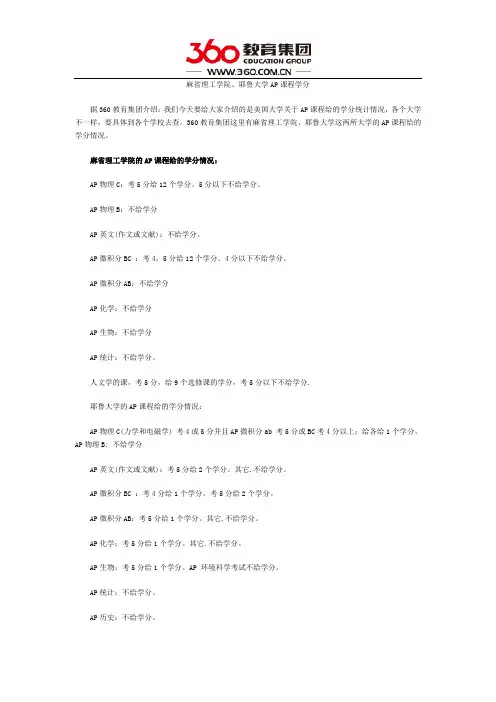 麻省理工学院、耶鲁大学AP课程学分