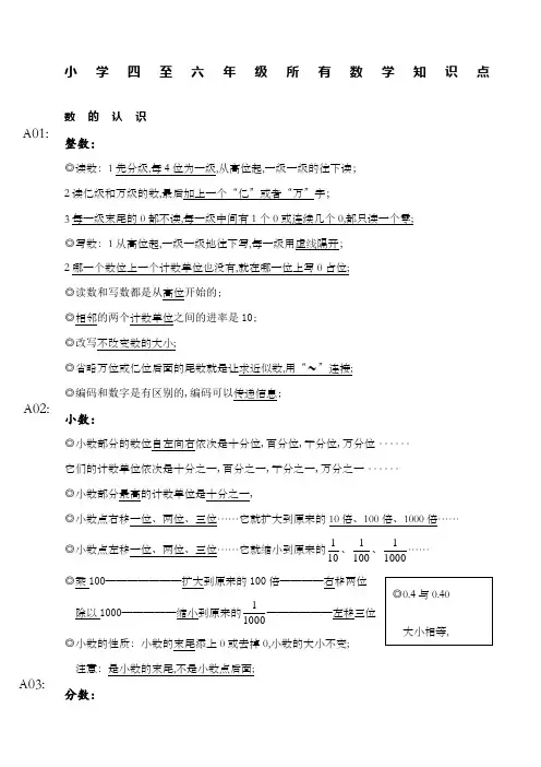 小学一至六年级所有数学公式知识点