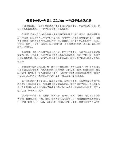 假日小分队一年级上活动总结_一年级学生自我总结
