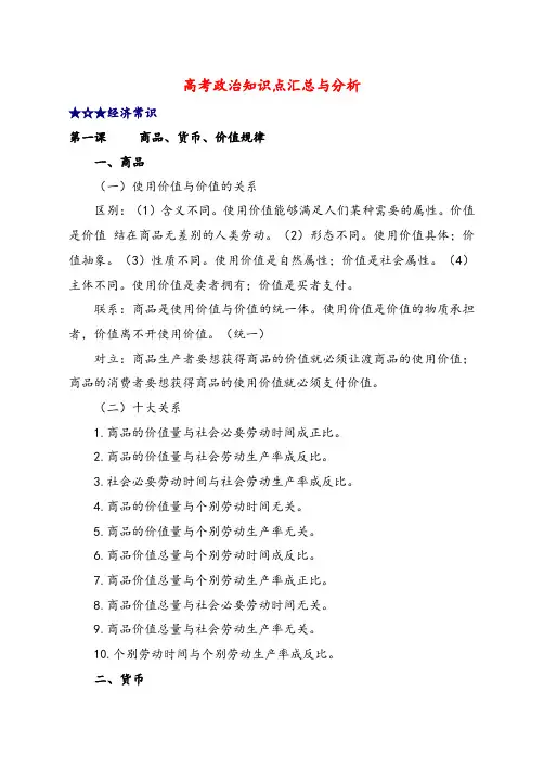 高一政治 知识点汇总与分析 沪教版