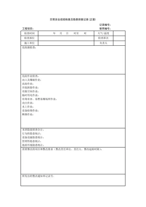 日常安全巡视检查及隐患排查记录表