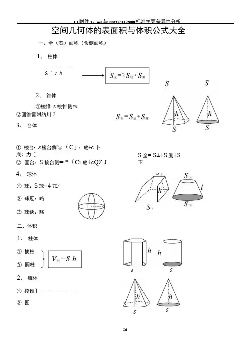 空间几何体的表面积和体积公式大全