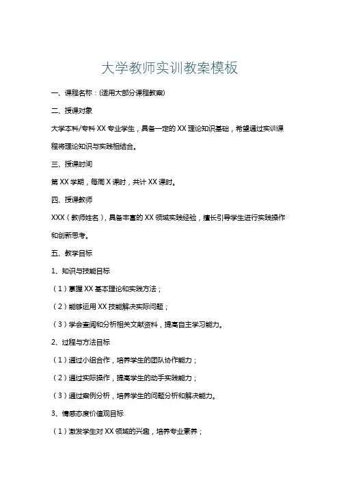 大学教师实训教案模板