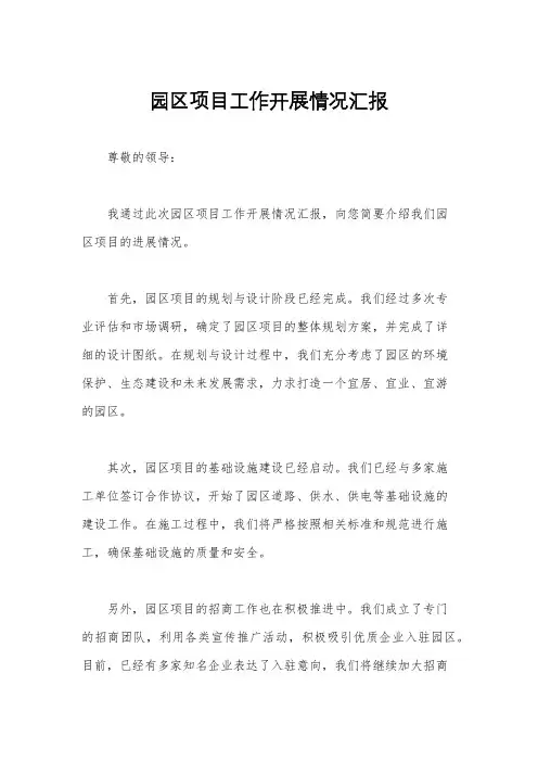 园区项目工作开展情况汇报