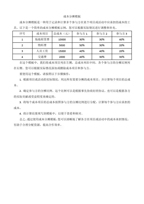 成本分摊模板