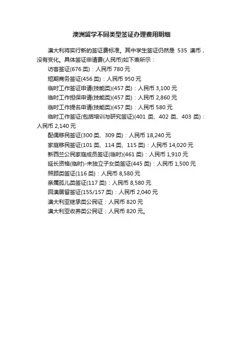 澳洲留学不同类型签证办理费用明细