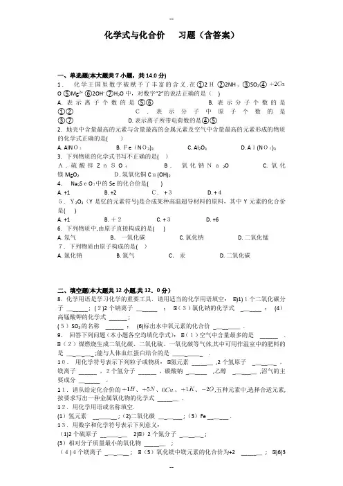 化学式与化合价--习题(含答案)