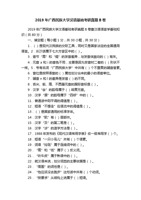 2019年广西民族大学汉语基础考研真题B卷