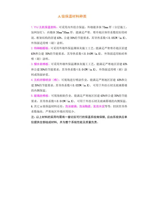 A级保温材料种类