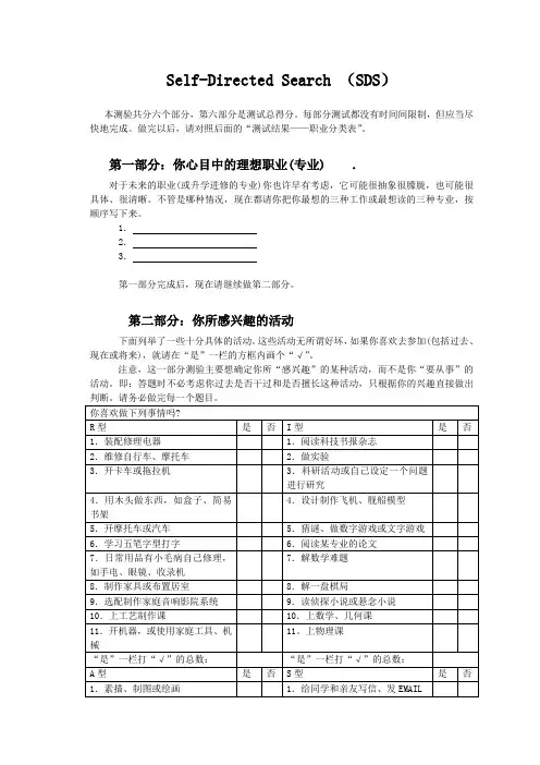 SDS霍兰德自我导向探索