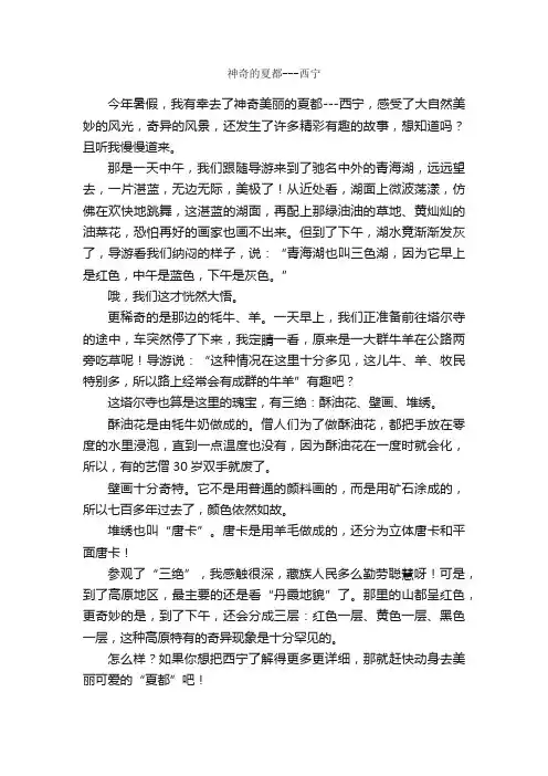 神奇的夏都---西宁_作文600字_游记作文_