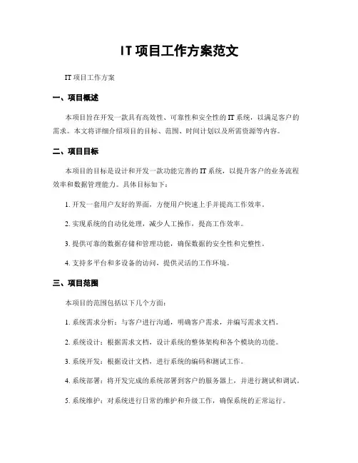 IT项目工作方案范文