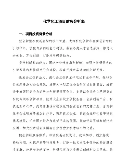 化学化工项目财务分析表 (1)