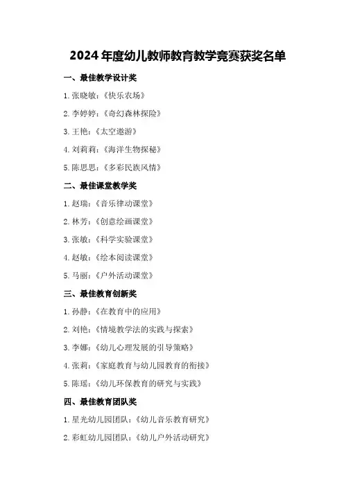 2024年度幼儿教师教育教学竞赛获奖名单