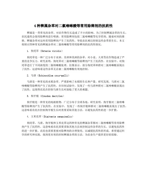4种稗属杂草对二氯喹啉酸等常用除稗剂的抗药性