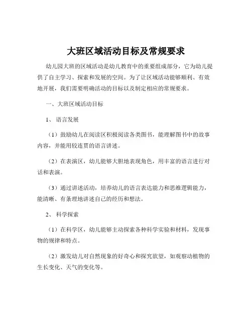 大班区域活动目标及常规要求