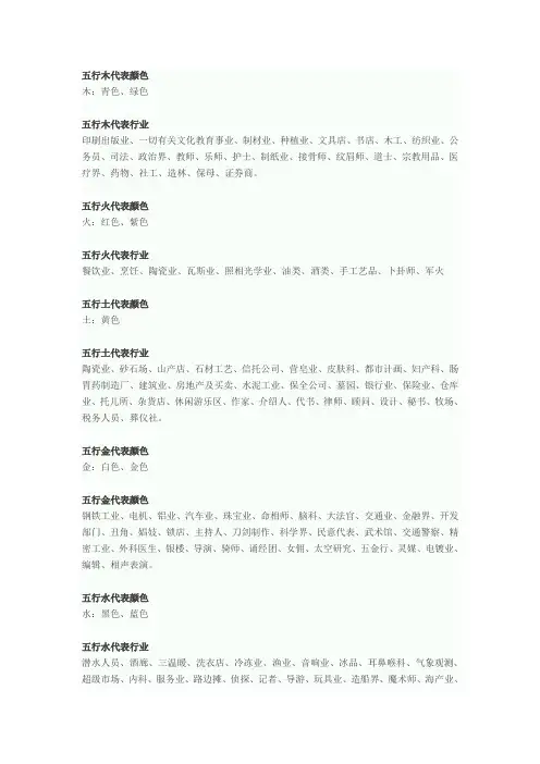 五行颜色及行业